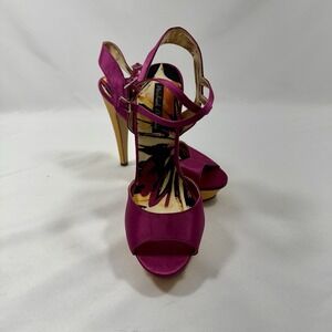 New Micheal Antonio Pink Fushia Wood High Heel Open Toe‎ Sz 8